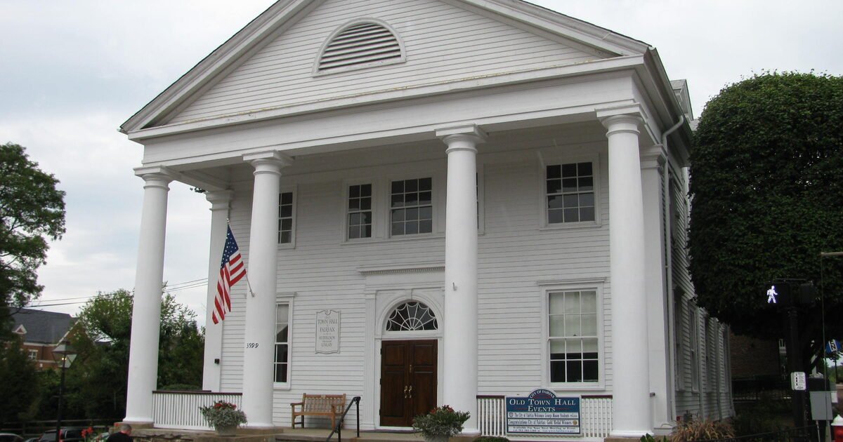 Old Town Hall in downtown Fairfax, Virginia — historic landmark near OMNI Wellness